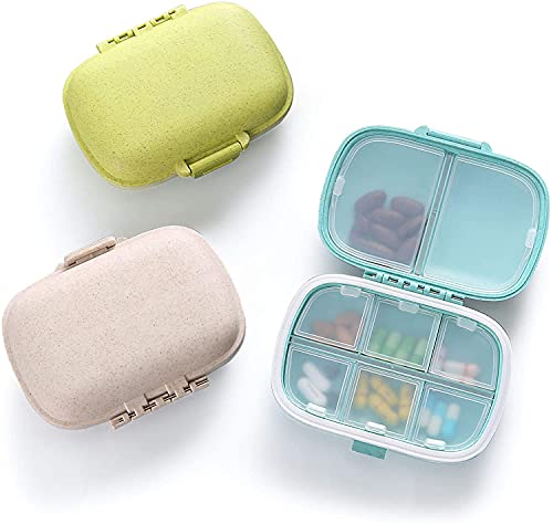 COZY nose - Pill Medicine Organizer Storage Box with 8 Compartments - Moisture Proof, Made of Food Grade Cereal Fiber, BPA free Wheat Straw Material, Ideal for Travel, Pocket, Purse, Daily Pill Case, Portable Medicine Vitamin Holder Container - 1 Pc (Beige) - Image 1
