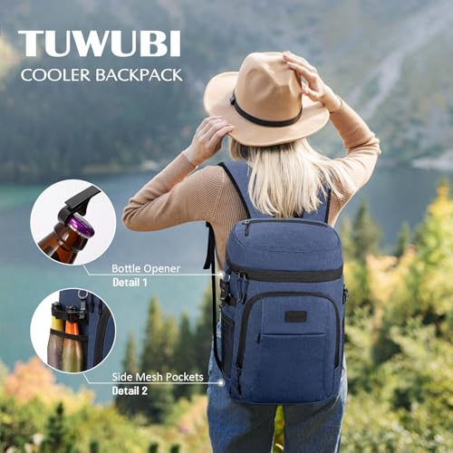 Tuwubi Cooler Backpack 35 Cans Backpack Coolers Insulated Leak Proof for Men Women Waterproof Soft Sided Lunch Camping Beach Travel Ice Chest Backpack Cooler Bag Blue - Image 3