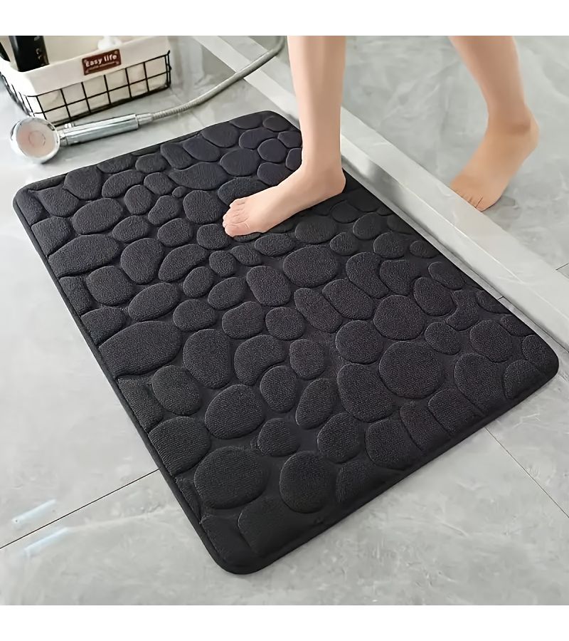 Black Non Slip Bath Mat 450 GSM Textured PVC Backed Machine Washable - Image 2
