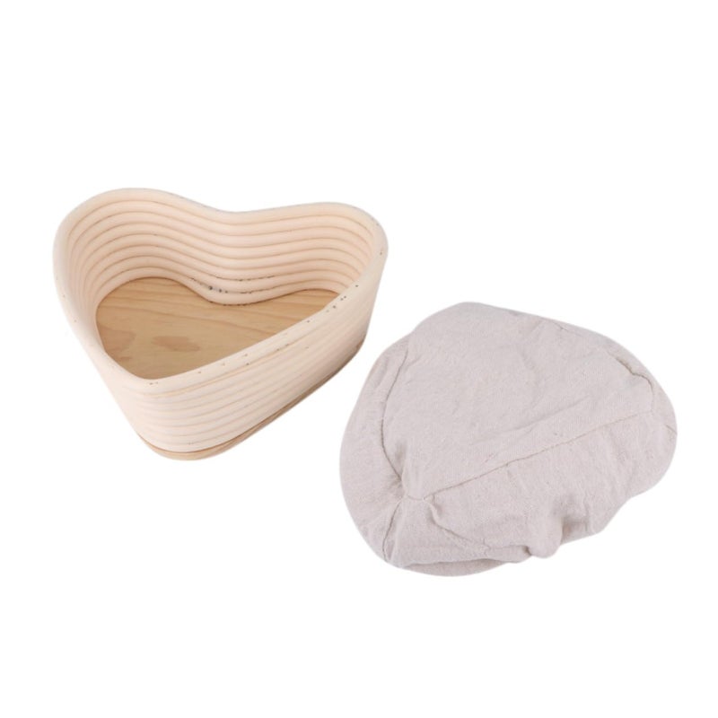 Heart shaped rattan bread fermentation basket with cloth cover  white - Image 1
