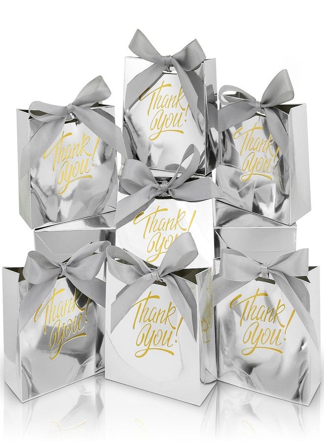 DOYIDE 100 Pack Small Thank You Gift Bags, 4.5x1.8x3.9in Party Favor Bags Boxes with Bow Ribbon, Small Paper Gift Bags with Gold Foil Printed, Mini Candy Treat Bags for Birthday Wedding Party Holiday - Image 1