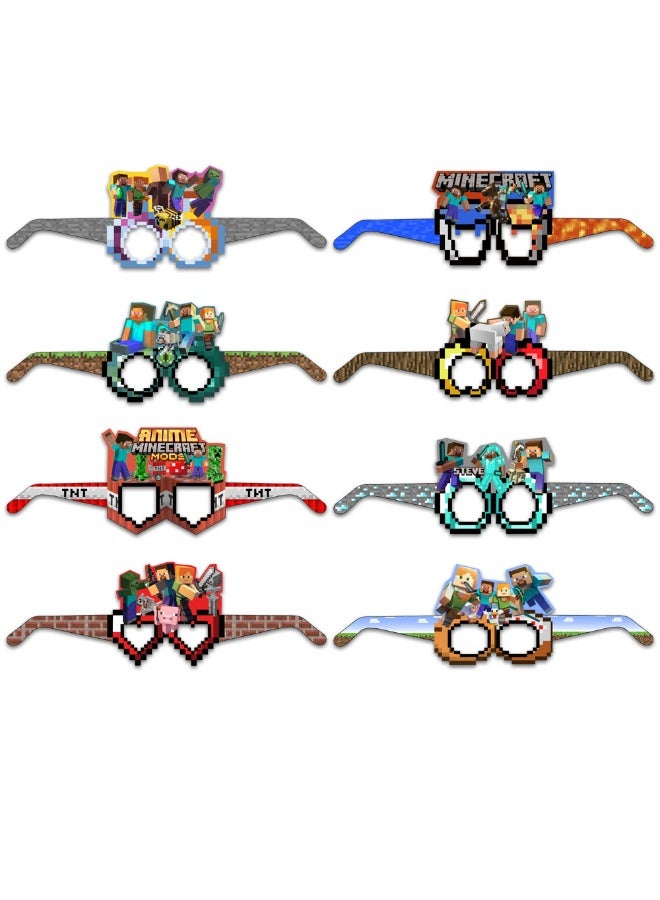8-Piece Minecraft Paper Party Glasses Set - Pixel Game Photo Booth Props for Kids - Image 3
