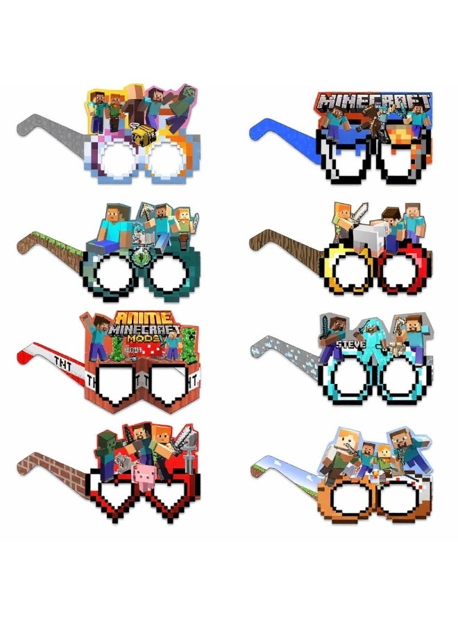 8-Piece Minecraft Paper Party Glasses Set - Pixel Game Photo Booth Props for Kids - Image 1