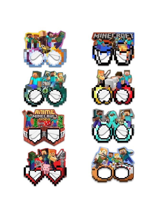 8-Piece Minecraft Paper Party Glasses Set - Pixel Game Photo Booth Props for Kids - Image 2