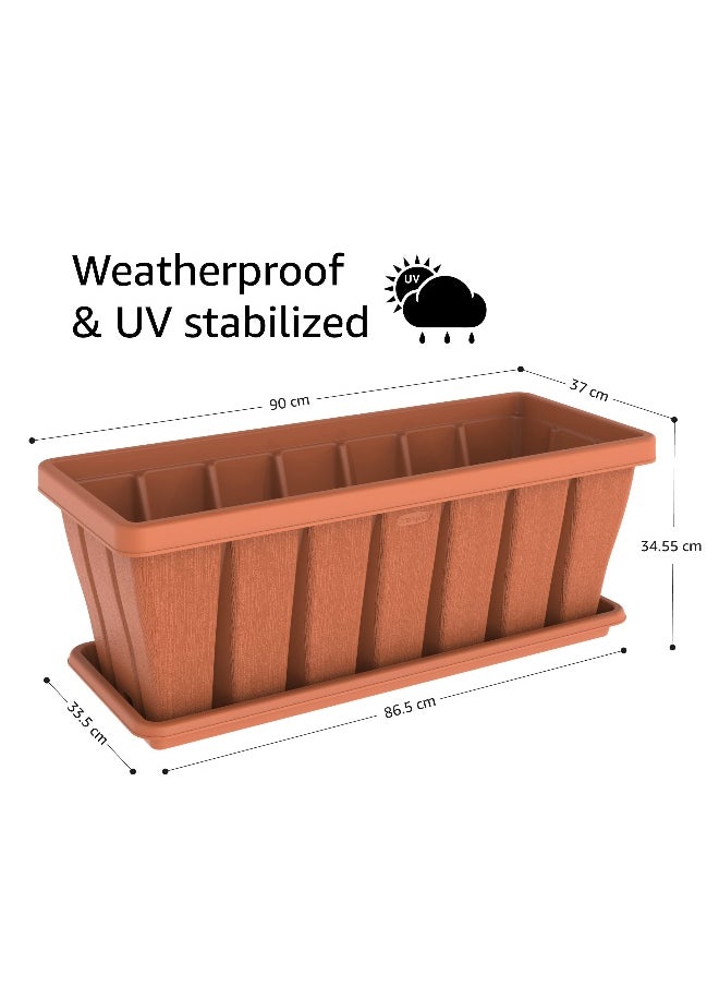 Cosmoplast 36" Cedargrain Rectangular Planter with Tray (Terracotta)  - Image 4