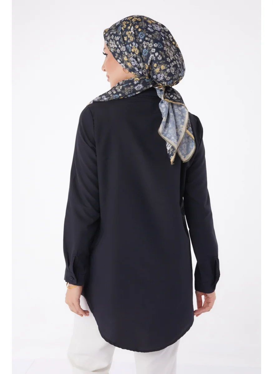 Tofisa Plain Shirt Collar Women's Black Shirt - 13247