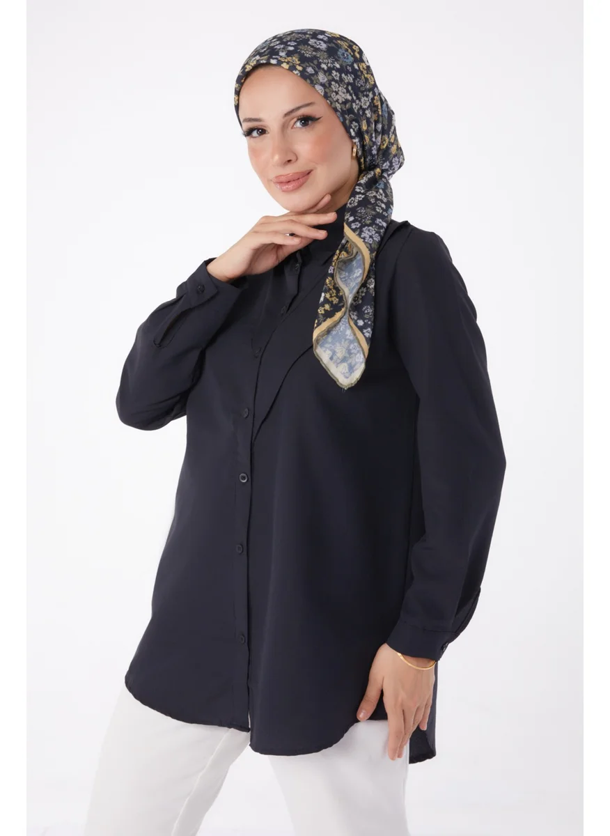 Tofisa Plain Shirt Collar Women's Black Shirt - 13247