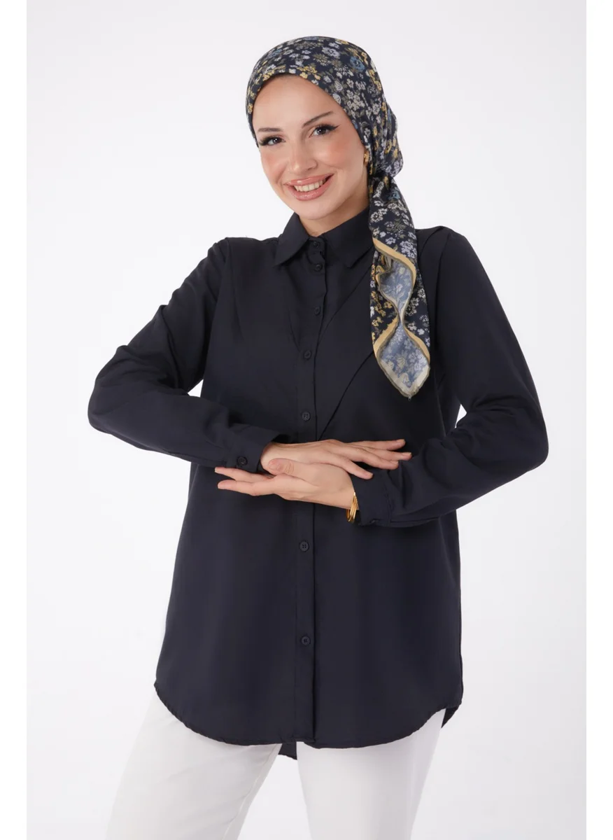 Tofisa Plain Shirt Collar Women's Black Shirt - 13247