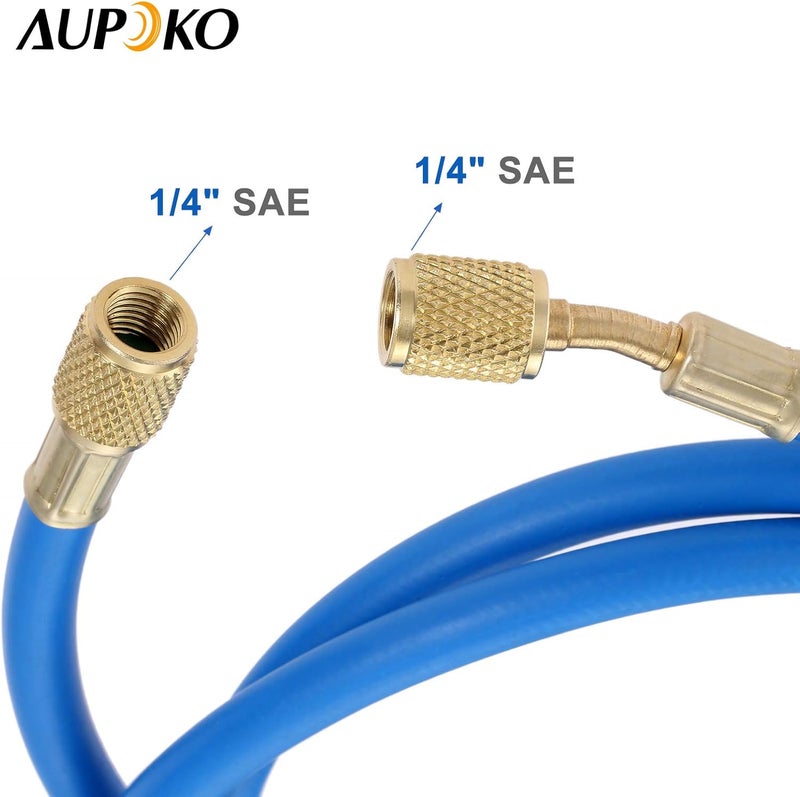 خراطيم شحن غاز التبريد R410A AC، خرطوم شحن HVAC R410A بطول 60 بوصة مع وصلة SAE 1/4 بوصة، ضغط عمل 800 PSI، لون أزرق، وحدة واحدة - Image 3