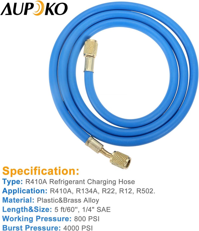 خراطيم شحن غاز التبريد R410A AC، خرطوم شحن HVAC R410A بطول 60 بوصة مع وصلة SAE 1/4 بوصة، ضغط عمل 800 PSI، لون أزرق، وحدة واحدة - Image 4
