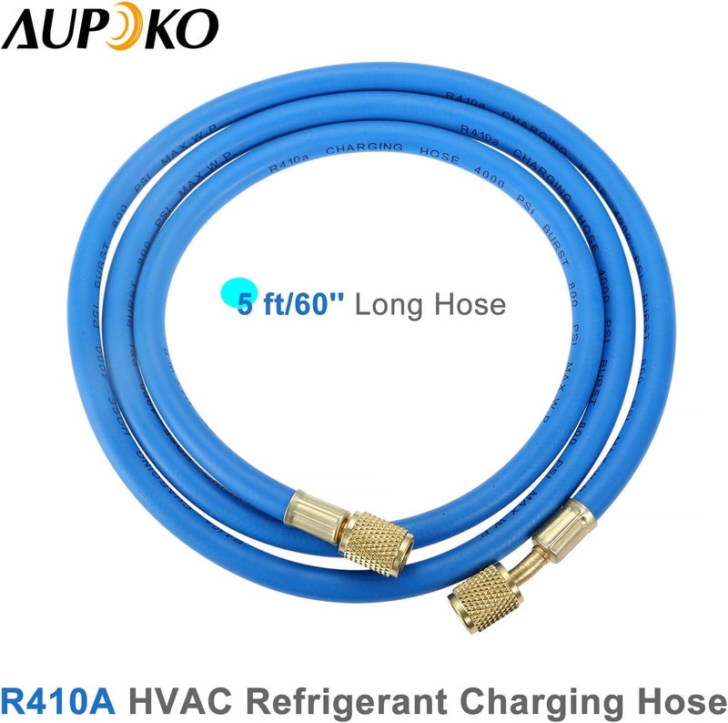خراطيم شحن غاز التبريد R410A AC، خرطوم شحن HVAC R410A بطول 60 بوصة مع وصلة SAE 1/4 بوصة، ضغط عمل 800 PSI، لون أزرق، وحدة واحدة - Image 2