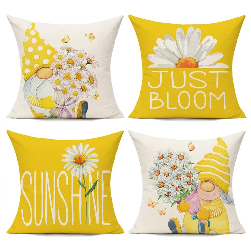 All Smiles Outdoor Yellow Throw Pillow Covers 16x16 Set of 4 Spring Summer Decorative Cushion Cases Home D?cor Decorations for Patio Couch Chair Sofa Daisy Floral Gnomes - Image 5