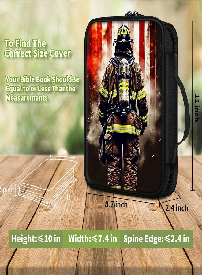 Mxfdegf Bible Cover, Carrying Book Case Church Bag Bible Protective PU Leather Bible Covers with Handle and Zippered Pocket, for Standard and Large Size Bible 10.1x7.5x1.9 in,Firefighter American Flag - Image 4