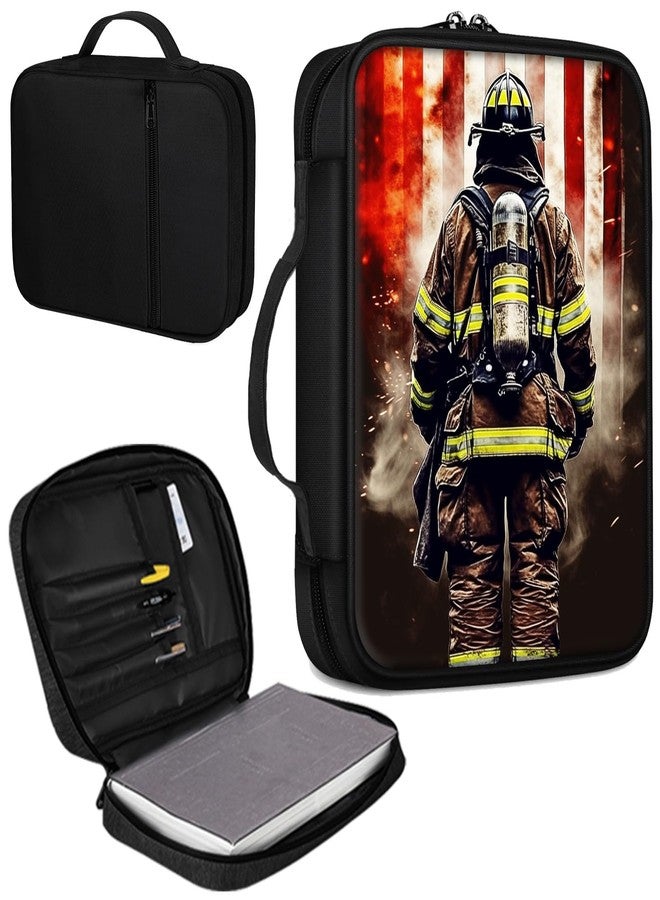 Mxfdegf Bible Cover, Carrying Book Case Church Bag Bible Protective PU Leather Bible Covers with Handle and Zippered Pocket, for Standard and Large Size Bible 10.1x7.5x1.9 in,Firefighter American Flag - Image 1