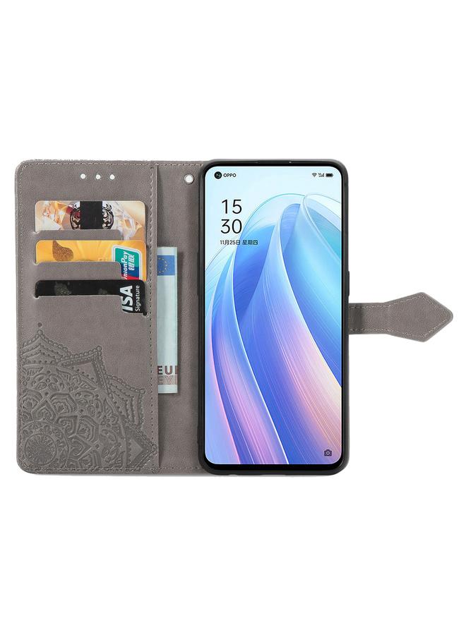 اس-توب جراب لهاتف OPPO Reno7 5G جراب هاتف جلدي قابل للطي منقوش عليه زهرة ماندالا - Image 3