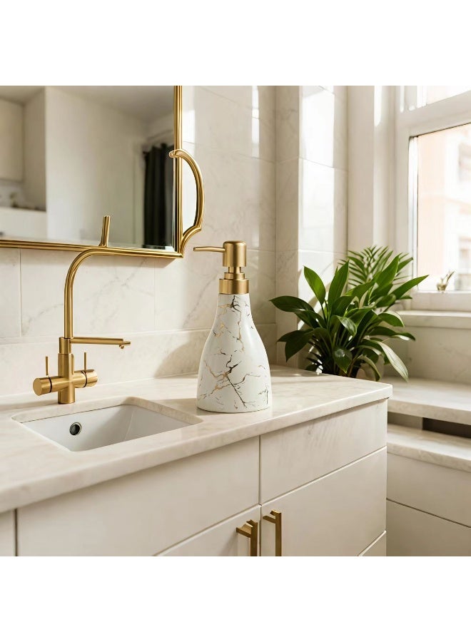 تشيندا إكسسوارات حمام السعودية - زجاجة صابون خزفية رخامية فاخرة ومحمية من التسرب 300مل - Image 4