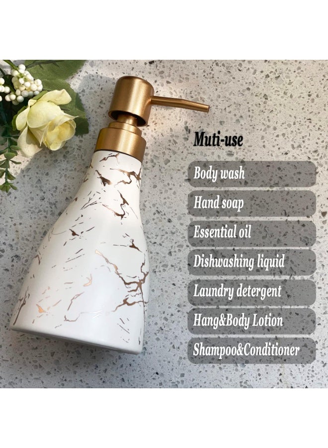 تشيندا إكسسوارات حمام السعودية - زجاجة صابون خزفية رخامية فاخرة ومحمية من التسرب 300مل - Image 5