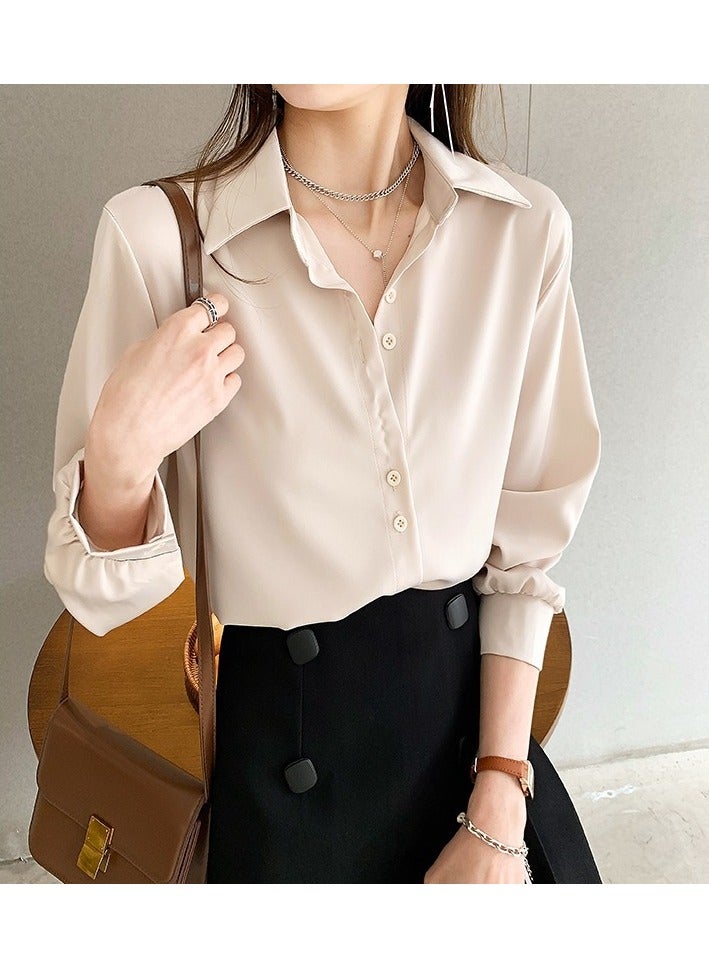 Shougu New Temperament Solid Color Shirt Women's Long Sleeved Shirt  - Image 1