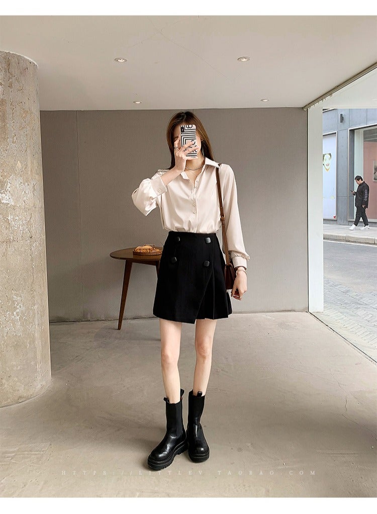 Shougu New Temperament Solid Color Shirt Women's Long Sleeved Shirt  - Image 2