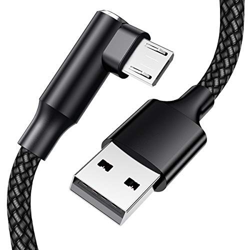 EWUONU Micro USB 90 Degree Cable [2 Pack 10FT] for Fire 7 HD8, Samsung Tablets, Galaxy S7 S6 Edge J8 J7, Xbox One, PS4 Controllers, Camera and More – Right Angled Micro USB Charging Cable - Image 1