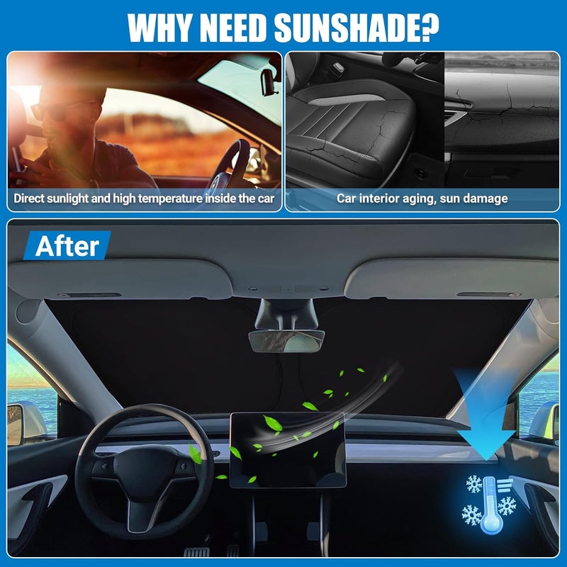 XCBYT Sun Protection Car Windscreen for Tesla Model Y (2019-2024) - Thickened UV Protection Cover - Image 2