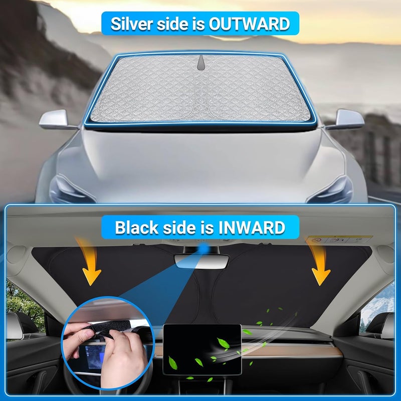 XCBYT Sun Protection Car Windscreen for Tesla Model Y (2019-2024) - Thickened UV Protection Cover - Image 4