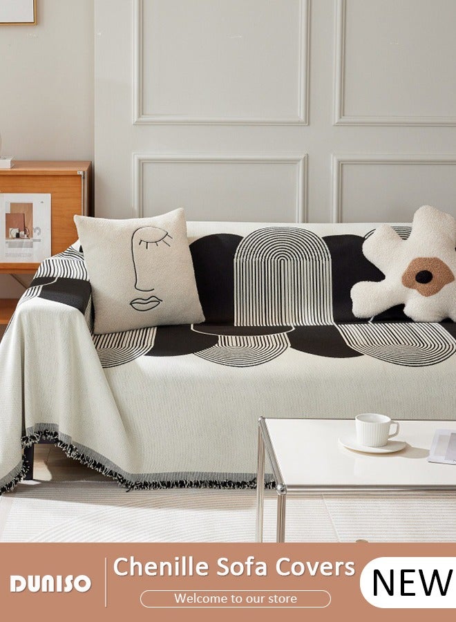 DUNISO Double Sided Chenille Sofa Cover, Washable Geometric Stylish Couch Cover,Tassel Pattern Sofa Cover,Four Seasons Washable Sofa Blanket, Couch Furniture Protector, Non Slip Sectional Sofa Slipcover(180*130cm) - Image 1