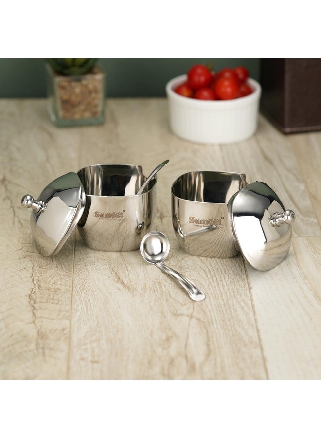 Sumeet Stainless Steel Square Shape Ghee and Oil Pot, Storage Container with Spoon for Kitchen, 6.5cm Dia, 160ML - Silver (Pack of 2) - Image 5
