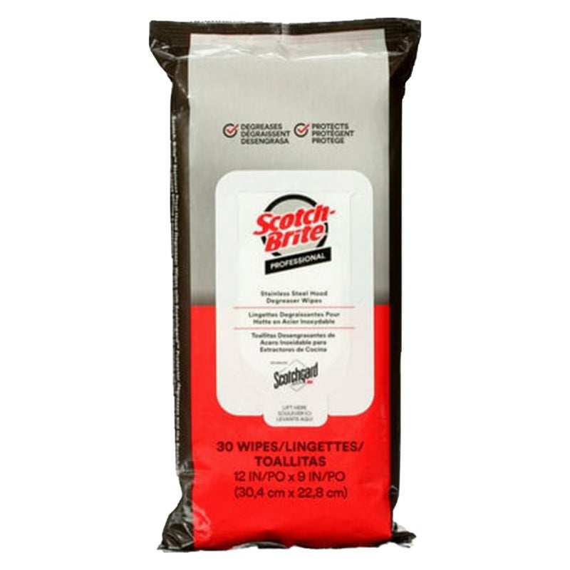 3M Scotch-Brite Stainless Steel Hood Degreaser Wipes with Scotchgard Protector, Appliances, Fridge, Fryer, Exhaust Range Hood, Dishwasher, Sink - Image 1