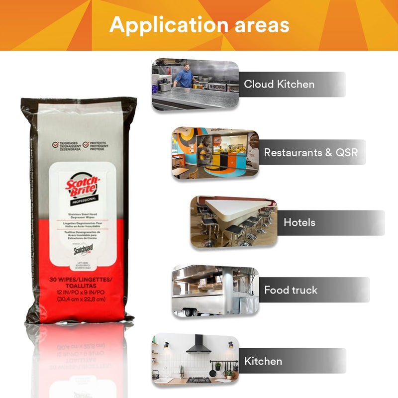 3M Scotch-Brite Stainless Steel Hood Degreaser Wipes with Scotchgard Protector, Appliances, Fridge, Fryer, Exhaust Range Hood, Dishwasher, Sink - Image 4