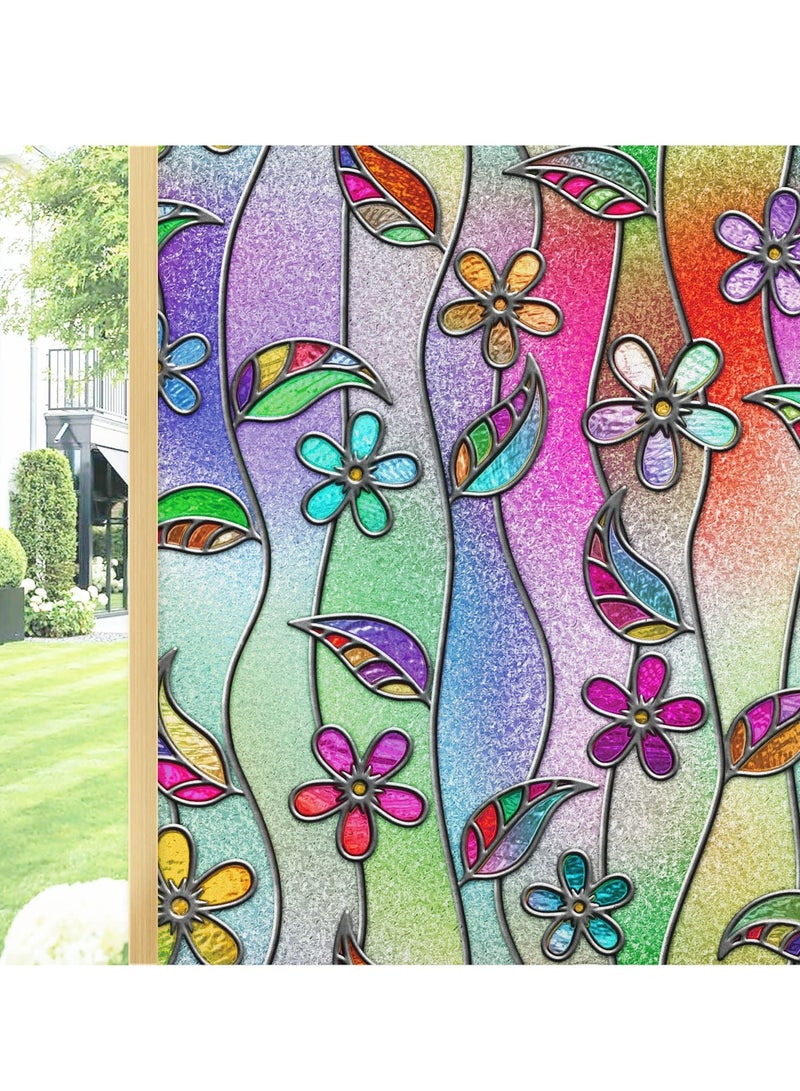 3D Frosted Window Film, 44.5 x 200 cm, Removable Floral Static Cling for Privacy and Decor, Ideal for Bathroom and Bedroom - Image 1