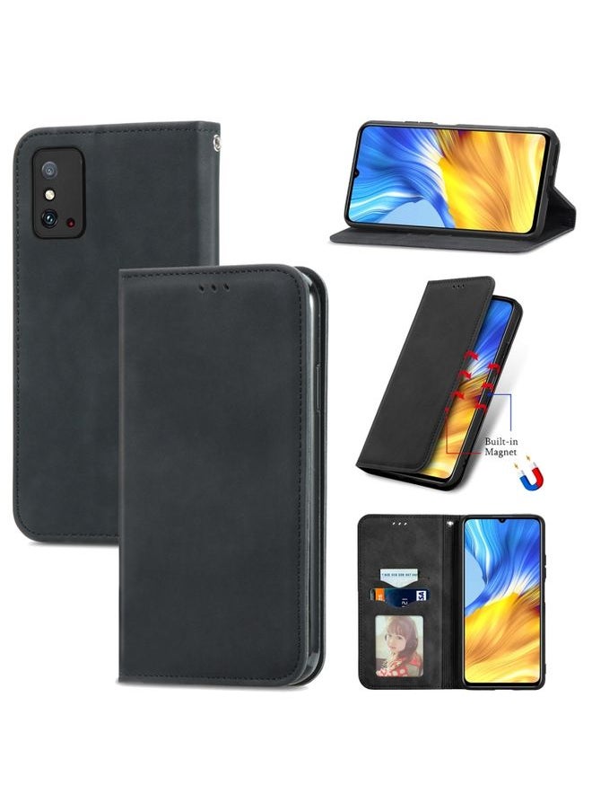 HuHa Case Cover For Honor X10 Max 5G Retro Skin Feel Magnetic Horizontal Flip Leather Phone Case Black 