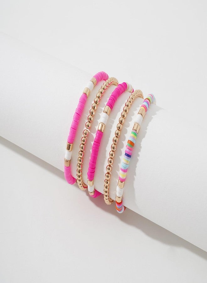 GOOJIDS Simple Beaded Bangles Bracelet Chunky Bamboo Tube Curved Stacking Clear Acrylic Colorful Beads Stretchable Gold Bracelets Set Gift For Women - Image 3