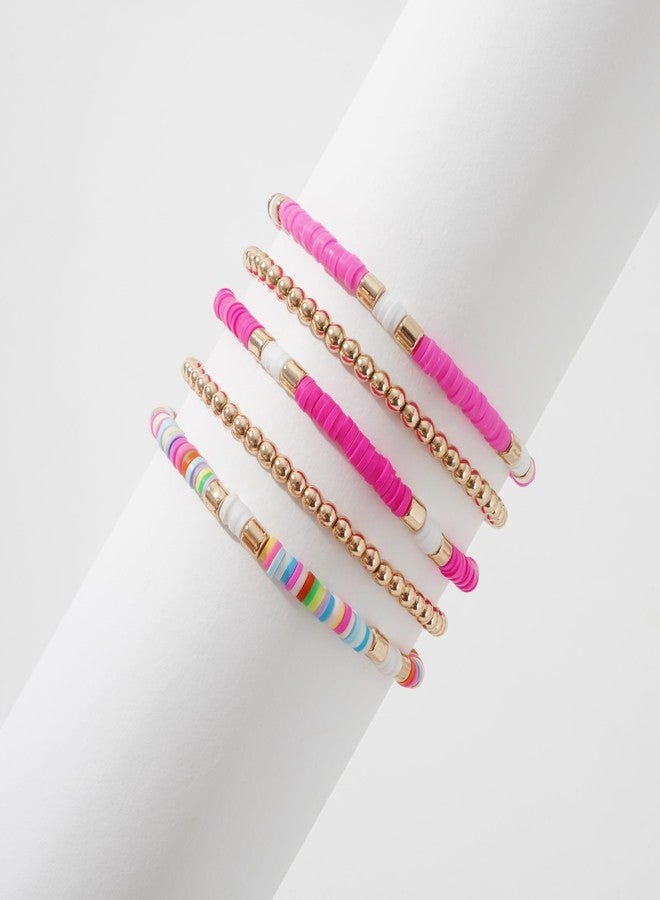 GOOJIDS Simple Beaded Bangles Bracelet Chunky Bamboo Tube Curved Stacking Clear Acrylic Colorful Beads Stretchable Gold Bracelets Set Gift For Women - Image 2