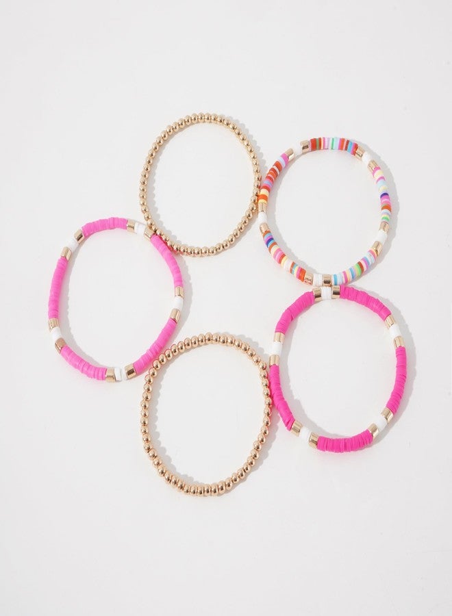 GOOJIDS Simple Beaded Bangles Bracelet Chunky Bamboo Tube Curved Stacking Clear Acrylic Colorful Beads Stretchable Gold Bracelets Set Gift For Women - Image 4