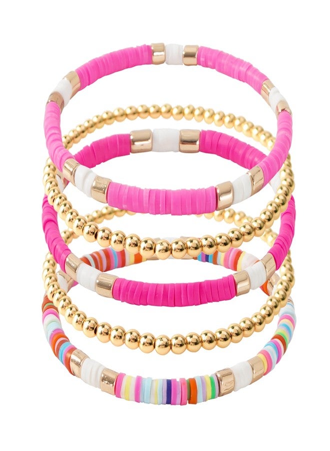 GOOJIDS Simple Beaded Bangles Bracelet Chunky Bamboo Tube Curved Stacking Clear Acrylic Colorful Beads Stretchable Gold Bracelets Set Gift For Women - Image 1