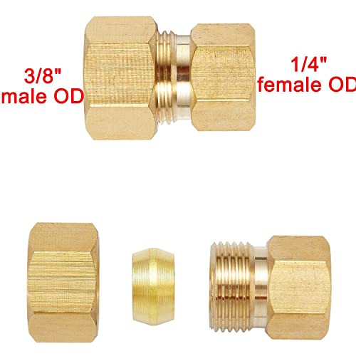 Pronese 2PCS LF Brass 3/8"OD Male Compression to 1/4Inch Female Compression Brass Coverter Adapter,For Ice Maker,Refrigerator,Faucet to Line Fitting - Image 2
