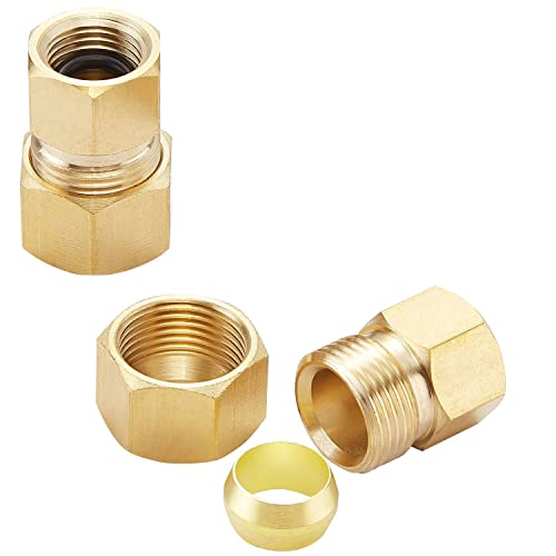Pronese 2PCS LF Brass 3/8"OD Male Compression to 1/4Inch Female Compression Brass Coverter Adapter,For Ice Maker,Refrigerator,Faucet to Line Fitting - Image 1