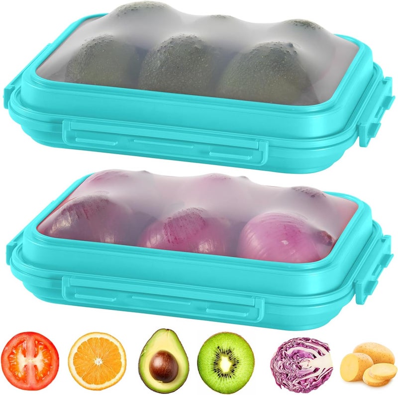 Mage Crab 2-Piece Airtight Food Storage Containers Set – Avocado Saver, Onion Keeper, Silicone Kitchen Organizers for Fridge, Reusable & Leak-Proof to Lock in Freshness K05-light blue - Image 2