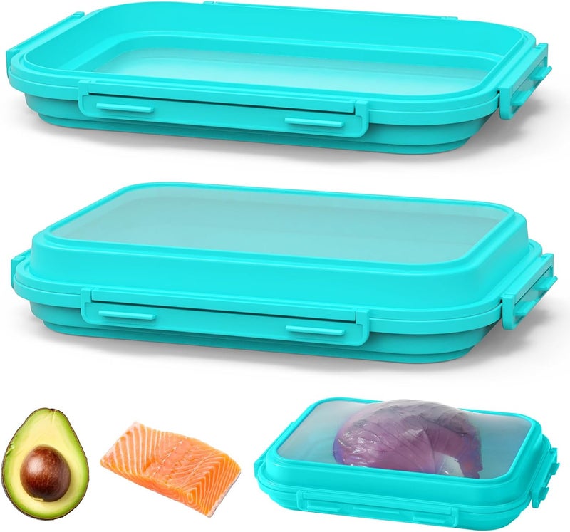 Mage Crab 2-Piece Airtight Food Storage Containers Set – Avocado Saver, Onion Keeper, Silicone Kitchen Organizers for Fridge, Reusable & Leak-Proof to Lock in Freshness K05-light blue - Image 1