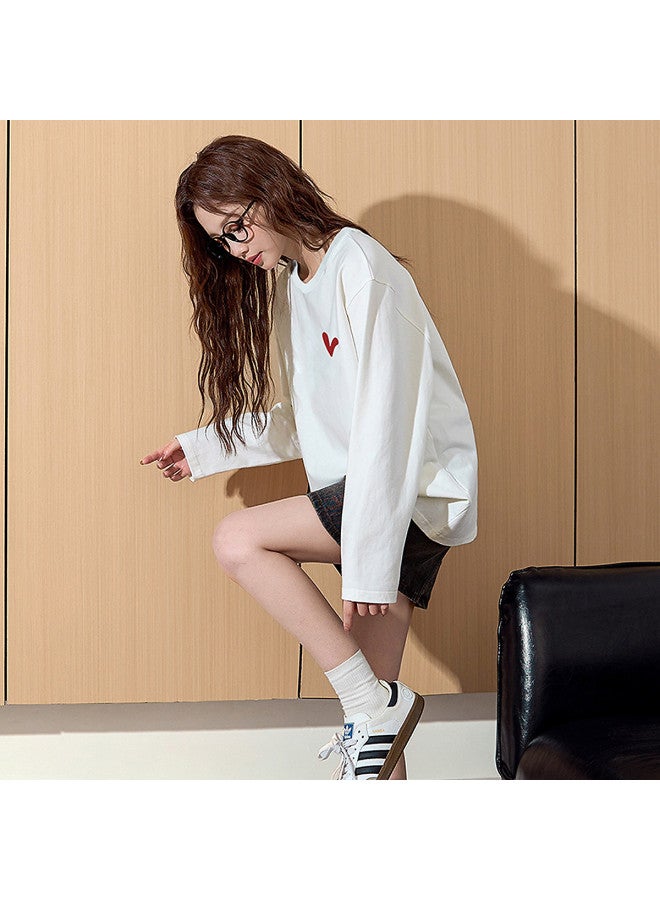 TonLion 2025 Spring/Autumn Women'S Long Sleeve T-Shirt With Heart Detail On Left Chest, Versatile Casual Top For Layering - Image 2