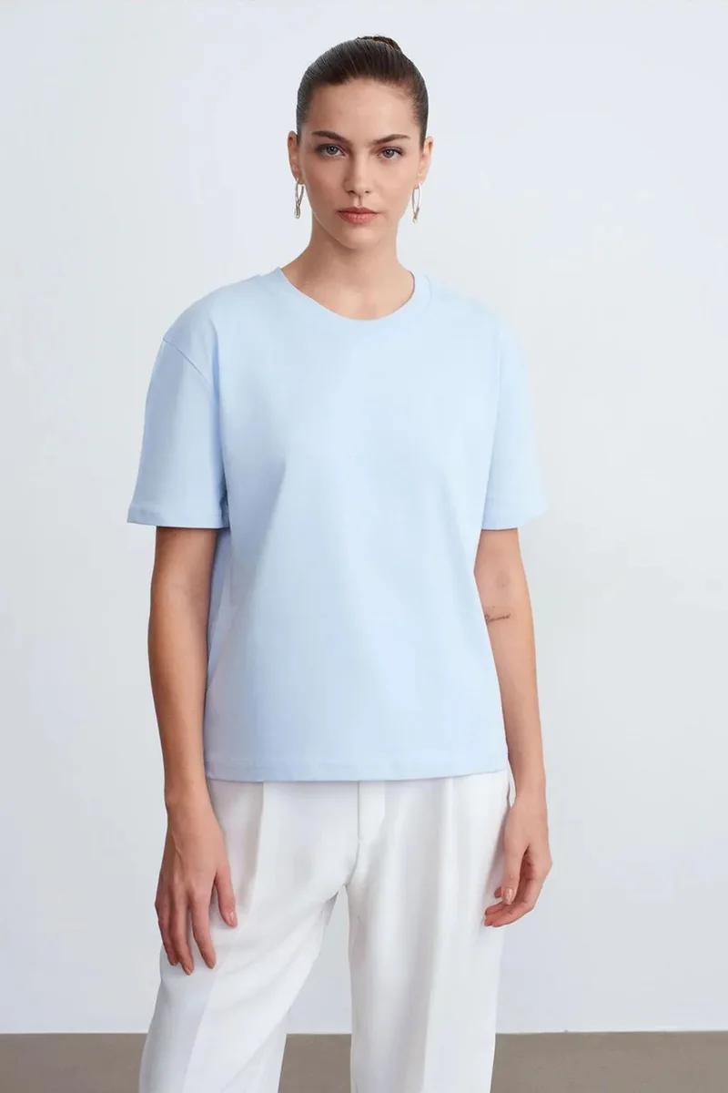 Dilvin Baby Blue DILVIN Women's Cotton Crew Neck T-Shirt for Women | Best Price UAE