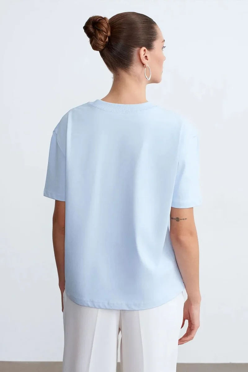 Dilvin Baby Blue DILVIN Women's Cotton Crew Neck T-Shirt for Women | Best Price UAE