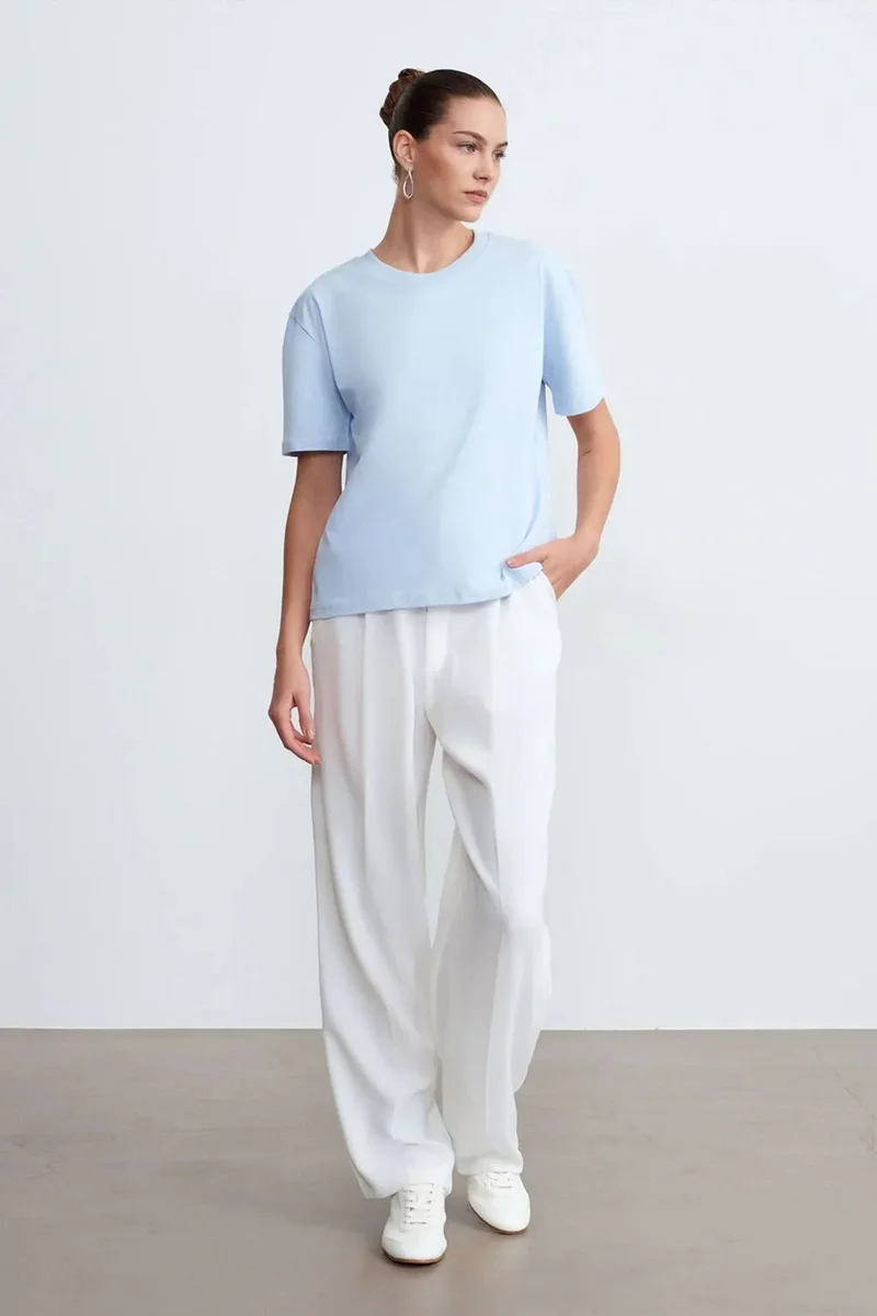 Dilvin Baby Blue DILVIN Women's Cotton Crew Neck T-Shirt for Women | Best Price UAE
