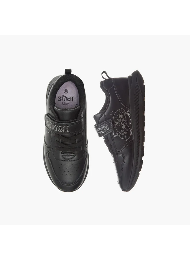 ديزني Girls Stitch Print School Shoes with Hook and Loop Closure