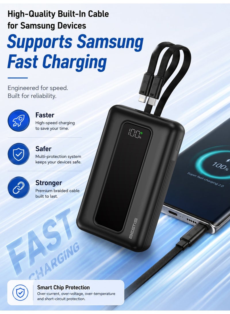 BESTIS 20000mAh 35W Fast Charging Power Bank with Built-in USB-C & Lightning Cables, Dual Ports Portable Charger for iPhone & Android - Image 4