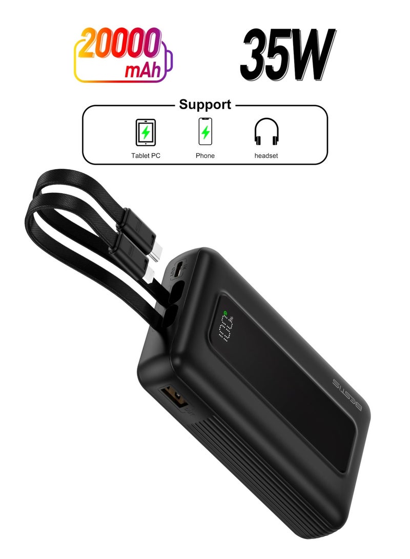 BESTIS 20000mAh 35W Fast Charging Power Bank with Built-in USB-C & Lightning Cables, Dual Ports Portable Charger for iPhone & Android - Image 1
