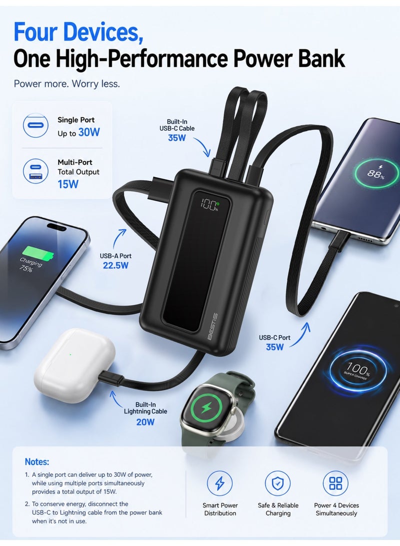 BESTIS 20000mAh 35W Fast Charging Power Bank with Built-in USB-C & Lightning Cables, Dual Ports Portable Charger for iPhone & Android - Image 5