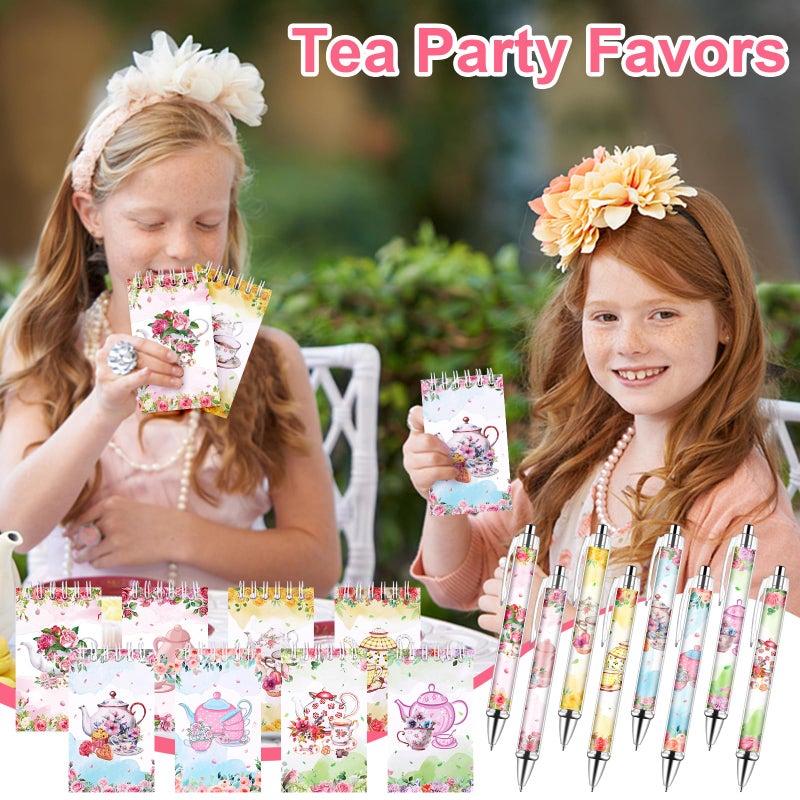Easywiny 24 Pcs Flower Ballpoint Pens Mini Tea Party Notepads Set Flower Teapot Design Notepads Tea Party Memo Spiral Notebooks for Birthday Office Supplies Wedding Bridal Shower Favors(8 styles) - Image 5
