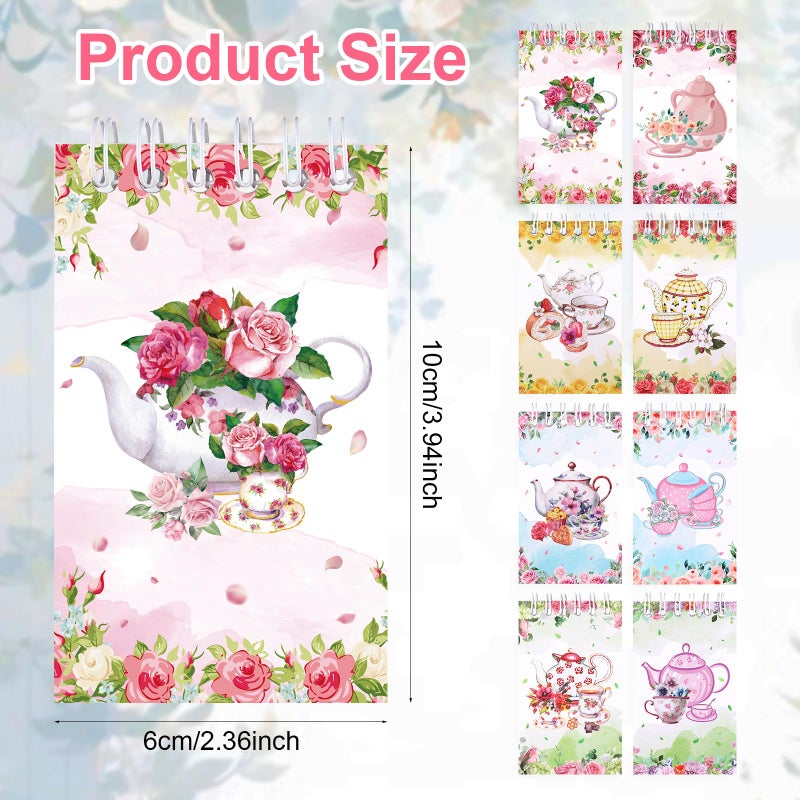 Easywiny 24 Pcs Flower Ballpoint Pens Mini Tea Party Notepads Set Flower Teapot Design Notepads Tea Party Memo Spiral Notebooks for Birthday Office Supplies Wedding Bridal Shower Favors(8 styles) - Image 2